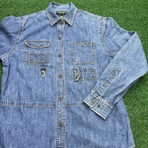 VTG 90s Lauren Jeans Co Ralph Lauren Denim Utility Field Shirt Blue Womens  Sz.4